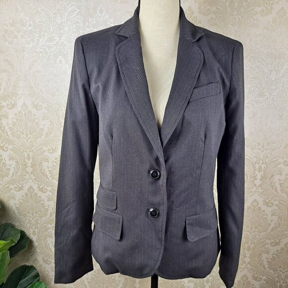 QMack Jackets & Blazers - QMack Size 10 Charcoal Pinstripe 2 Button Blazer Long Sleeve Notched Lapels NWT